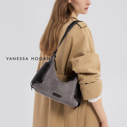 Vanessa Hogan [Nouveau produit haut de gamme] sacs pour femmes VH, sacs hobo, sac à bandoulière de luxe léger en velours inversé de taille moyenne, gris rime [avec boîte cadeau exquise]