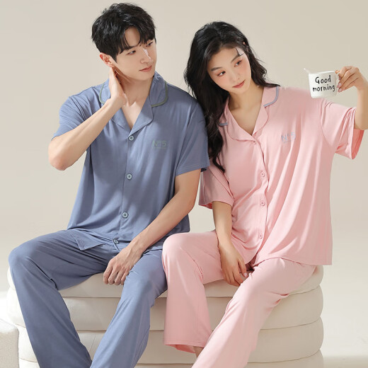 Septwolves Pajama de pareja modal para mujeres Pantalones de manga corta de primavera y verano ropa delgada para el hogar del hogar Cardigan del traje de gran tamaño N12109 Mujeres N12309 Hombres M Mujeres