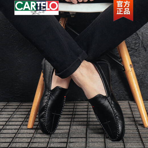 Cartelo 2025 Frühlings- und Herbst neue Bohnenhundschuhe Männer Lederschuhe Koreanische Fahrschuhe Lazy Schuhe Soziale trendige Gelegenheitsschuhe für Männerschuhe Schwarz 9880 40