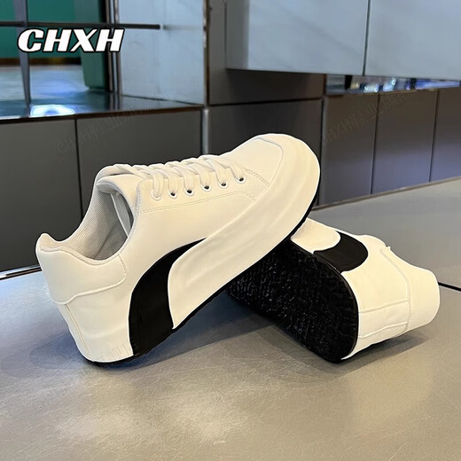 CHXH轻奢牛皮男鞋2025夏季新款透气小白鞋男士运动板鞋增高休闲鞋子男 白色308【皮面】-限量款 40 （运动码）