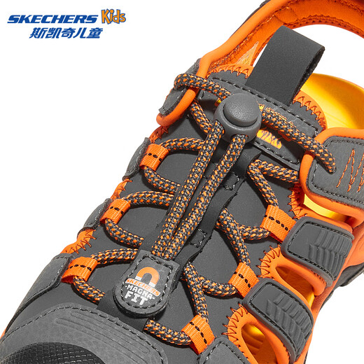 Skechers boys' drawstring toe-cap sandals 403763L charcoal gray/orange/CCOR 30