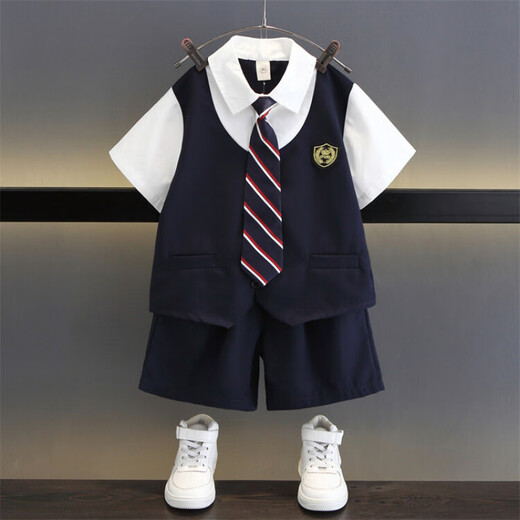 G.DUCKKIDS儿童西装套装帅气男童夏季花童主持人礼服宝宝英伦幼儿园毕业服装 假两件西装套装 90 尺码建议1~2岁cm