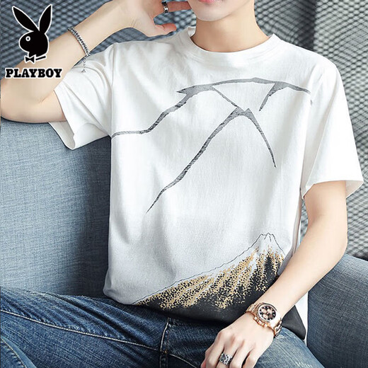 Playboy (PLAYBOY) pure cotton short-sleeved T-shirt for men 2025 new half-sleeved T-shirt loose trendy summer men's top Z829 gray 2XL [Suggested 143-158Jin [Jin equals 0.5 kg]]