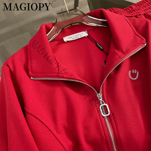 MAGIOPY国际奢侈高档品牌女士开衫卫衣休闲运动服套装女秋冬新款洋气显瘦 红色两件套 L(111-120斤)