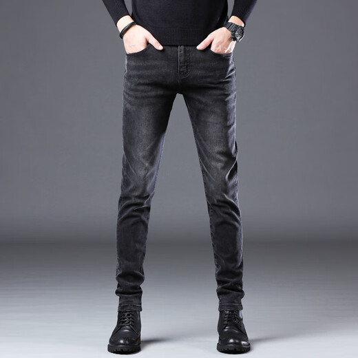 Lee Kids Frühlings- und Herbst-Jeans-Herren 2025 koreanischer Stil Elastizität Gerade schlanker Fashion Spring reguläre Herren-Freizeithosen SNX-1049 Gray Regular 28 (2ft 1) 100jin [Jin entspricht 0,5 kg]