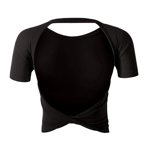 Mo's conception of dog-day sunbathing backless sports top for women summer fixed bra pad beautiful back Pilates yoga wear short sleeves black L recommended 111-124Jin Jin is equal to 0.5 kg