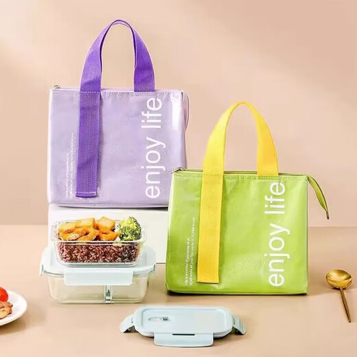 Xinjieyuan high-looking PU waterproof lunch bag handbag large-capacity lunch box bag thickened aluminum foil strong insulation bag lunch box bowl blue