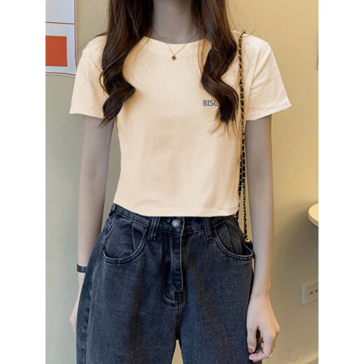 皮尔卡丹（pierre cardin）2025夏季新款设计感正肩短款t恤女百搭短袖显瘦小个子上衣潮女 KE-693白 L