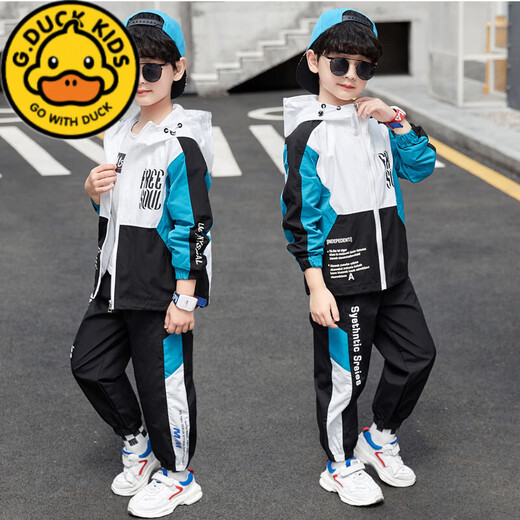 G.Duckkids Boys Spring Suit Children's Sportswear 2025 Новый стиль среднего и больших детей модные мальчики на улице весны и осенью с трех частями зеленые сборы с двумя частями. Рекомендуемая высота 105-115см [30-4 120