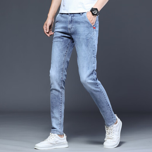 Seven Wolf (SW1960) Sommer Herren Stretch Jeans Sommer Dünnstil 2025 Neue Hosen Männer lässige schlanke Füße Hosen helle Farbhose Black 1048 Models 28