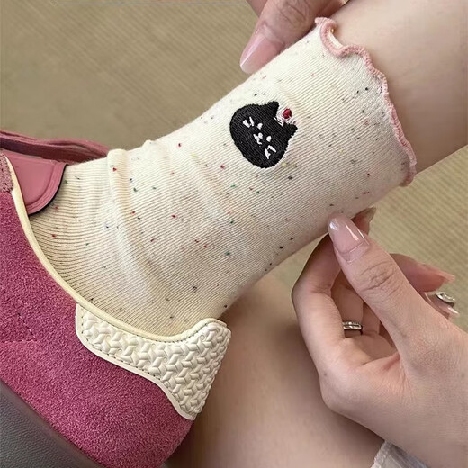 Girls Socks Solid Color Spring and Autumn Thin Children's Fungus-edged Mid-Tube Socks Korean Girl Baby Princess 1 Pair Random Colors One Size