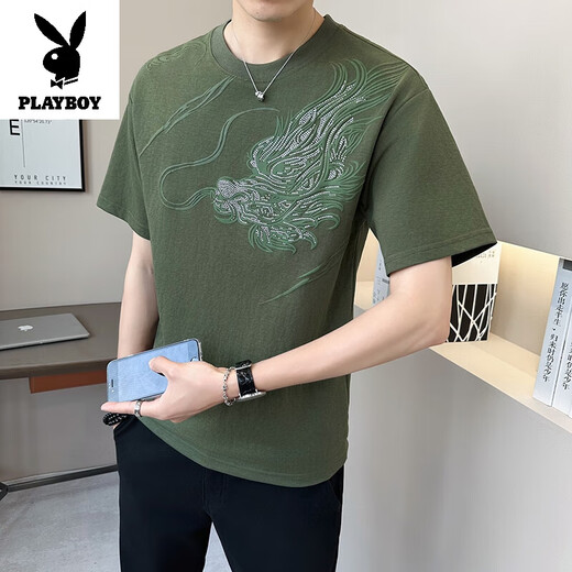 Playboy (Playboy) Herren Kurzarm T-Shirt Sommer Thin Fashion Chinese Style T-Shirt T9859 Black M Empfohlenes Gewicht 95-110jin [Jin entspricht 0,5 kg]