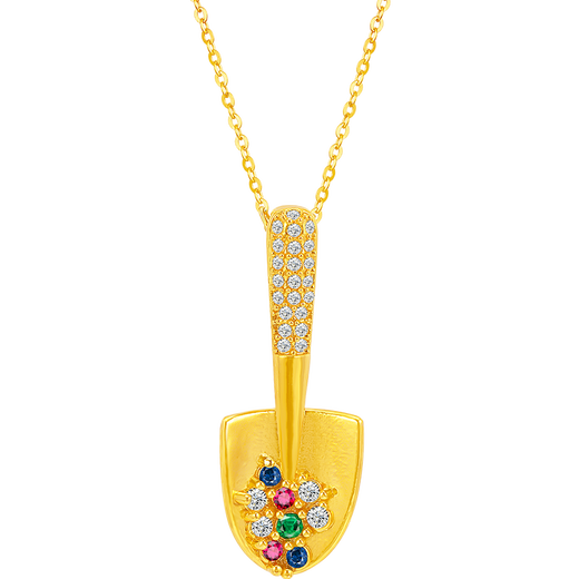 Mingzuan International 18K Gold Shovel Pendant Female au750 Full Color Diamond Sparkling Light Luxurious Necklace Birthday Gift for Girlfriend