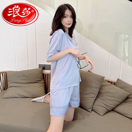 Langsha 2025 neuer Frühlings- und Sommer-Pyjama für Frauen kurzärmelige Shorts Strickjacke Feste Farbe Einfacher Seiden-Heimkleidung Set Außerhalb YX-3937 Tulpen