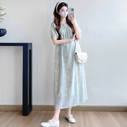 Gememan Entbindheitskleid Sommer 2025 Neues High-End-Mutterschaftskleid Lose große modische bauchbedeckte Langrock-Chiffon-Rock-Bildfarbe XL (Empfohlen 130-150jin [Jin ist gleich 0,5 kg])