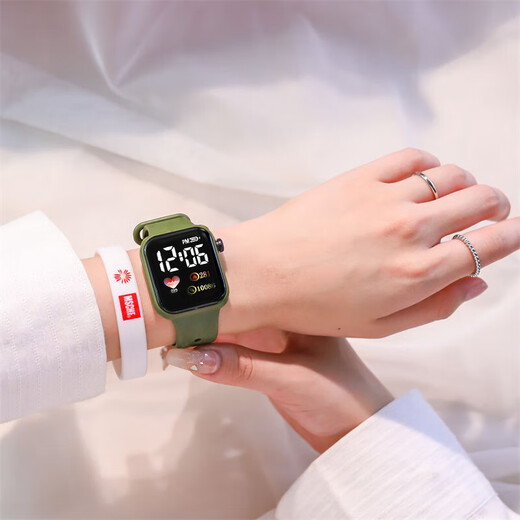Other brands of high-looking LED watches, fashionable square student technology sense, super luminous digital personality movement, dark green