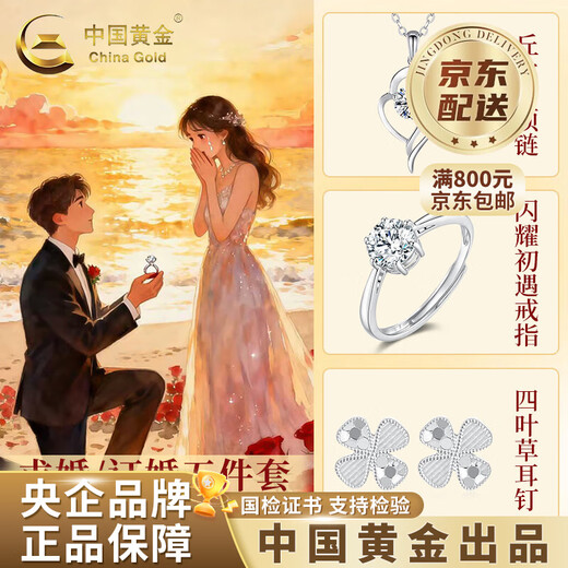 CHINA GOLD Order Proposal Set Platinum Necklace Jewelry Wedding Gift Valentine's Day Birthday Gift for Girlfriend and Wife Engagement/Proposal Platinum Cupid Set Approximately 5.8g