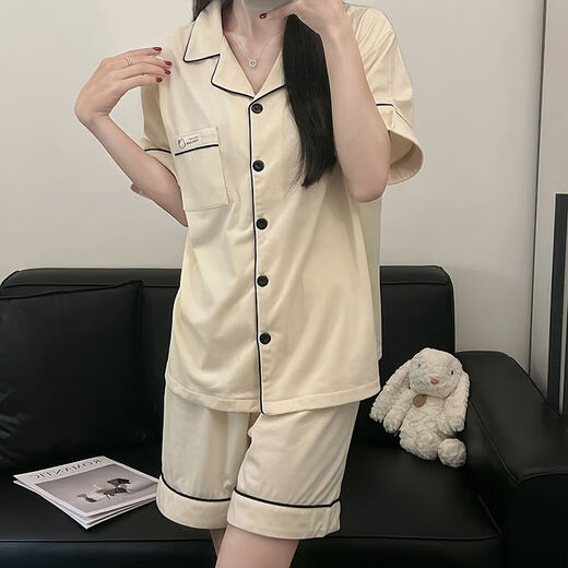 莫代尔韩版简约纯色棉睡衣女短袖短裤夏季两件套宿舍可外穿家居服套装 9903#黑色 M 80-100斤