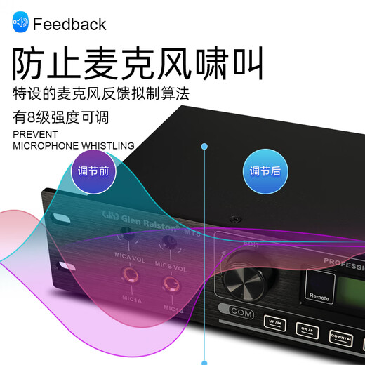 Glenston MT8 professional 7.1-channel digital effector HDMI audio and video home audio and video surround sound decoder Dolby HDdts audio Blu-ray Bluetooth U disk anti-howling MT8 (7.1-channel video K decoding digital effector)