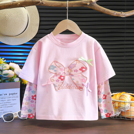 No. 1 Phoenix girls short-sleeved T-shirt 2024 summer new fake two-piece sun protection clothing ice silk sleeves refreshing, comfortable and breathable sun protection T-shirt white 80 cm