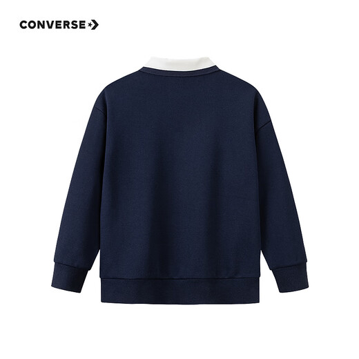 Converse Converse long-sleeved polo shirt for boys and girls 2025 new autumn retro printed children's loose and breathable top Navy blue 130/64 Recommended height 116-122cm