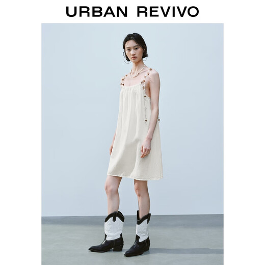 UR2025 Herbst Neue Frauen lässig Urlaubsstil Muschel Dekorative Hosenträger Kleid UYL750064 Weiß (kurz) M.