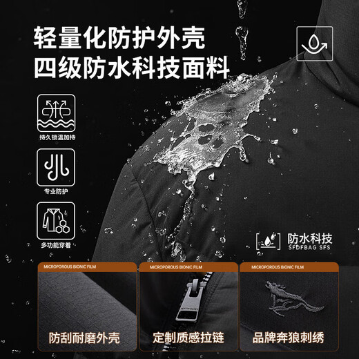 Septwolves Gänsedaunen-Graphen-Daunenjacke, Winter, Stehkragen, warme Herren-Pendler-Dickjacke, Schwarz, L