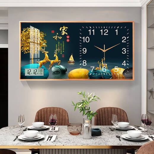 Yonghuan Calendario perpetuo 2025 Nuevo estilo Decoración de restaurantes Pintura de reloj Electrónico Reloj de pared sin golpear la sala de estar Pintura de reloj para el hogar Slight Sailing B3271 Longitud horizontal 60 cm * Altura vertical de 30 cm PVC Marco de oro redondeado + +