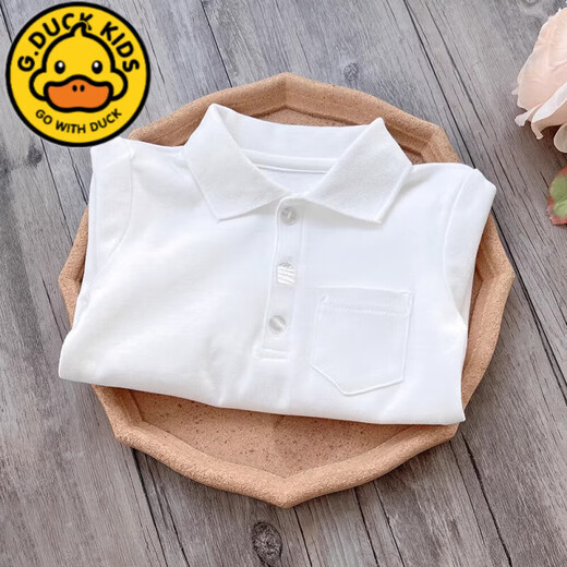 G.duck children's clothing girls white shirt pure cotton boys simple POLO long-sleeved school uniform white shirt children's lapel bottoming shirt white boys POLO collar long sleeves 120 cm recommended height 110-120cm5-6 years old