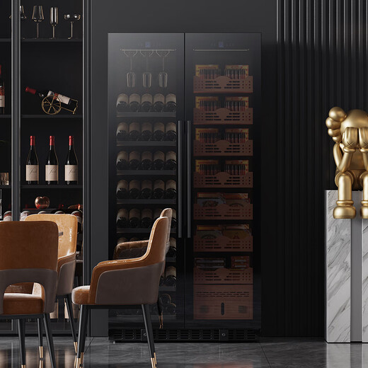 Baikelen cigar cabinet mirror glass double door double temperature constant temperature and humidity tobacco and wine cabinet tea beverage cabinet refrigerated cabinet air-cooled frost-free household commercial large capacity embedded Spanish cedar wood 2 meters | light-sensitive mirror three temperature zones | red wine + ice bar / tea + cigar | thick section