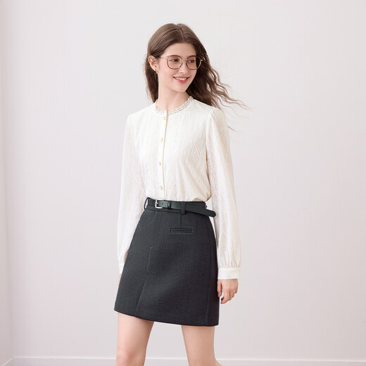 BAITU BETU Vêtements féminins 2025 Automne Nouvelle jupe Jupe à la mode à la mode avec ceinture Jupe courte 2509T75 Gris foncé M M