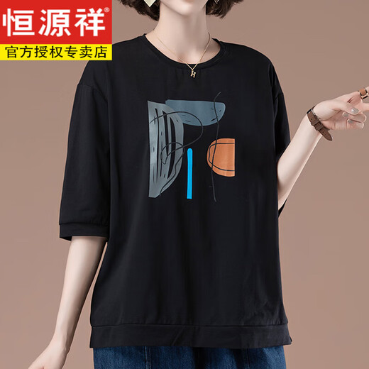 Hengyuanxiang Pure Cotton Cotton 700-квартира для женского летняя летняя футболка для живота среднего возраста среднего возраста и выглядит стройным и в середине рукава красный арбуз [9901] L 100-115Jin [Jin равняется 0,5 кг]