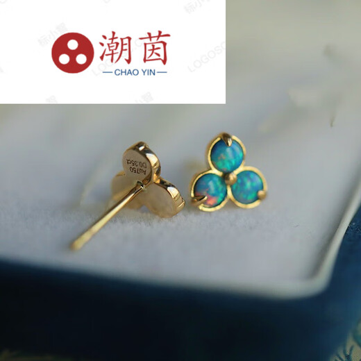 CHAUIYIN Chao Yin Gold Australian Opal Stud Earrings Round Opal Gold Heart Shape Colorful Opal Women's Earrings Versatile Day Decoration Versatile Daily Decoration