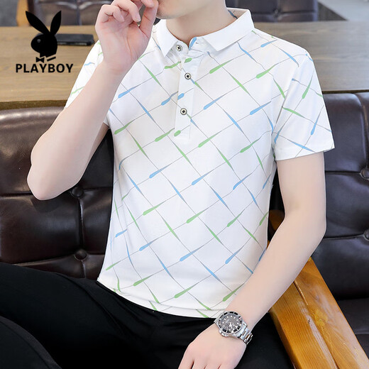 花花公子（PLAYBOY）2025夏季新款Polo衫短袖男潮牌ins修身翻领半袖T恤男士体恤上衣服 F9226黑色 L