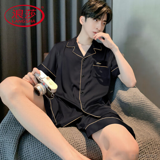 浪莎（LangSha）轻奢高档睡衣男夏季夏天薄款冰丝短袖青少年可外穿男士2025新款家 12532【云朵棉绉布款】 M 建议身高165左右，体重90-110