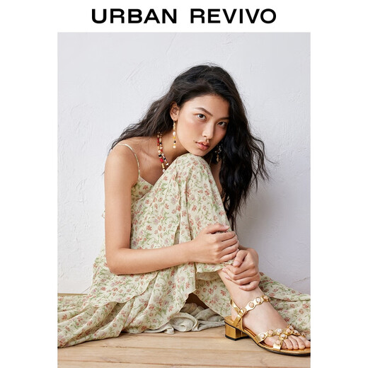
UR [Zhong Chuxi co-branded model] 2025 autumn new women's vacation style floral dress UYL750113 beige print M