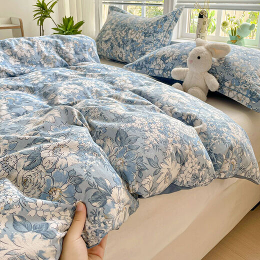 Internet celebrity style student dormitory cotton quilt cover single piece four seasons new pure cotton double quilt cover single bedding autumn Yaxi blue cotton comfortable and skin-friendly 180*220cm quilt cover + pillowcase pair