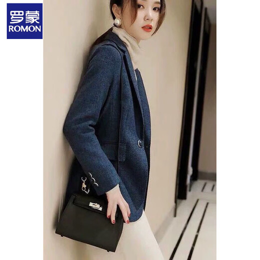 Luo Meng 2025 Spring and Autumn New Style Waist Fit Suit Jacket Design Niche Slim Casual Suit Women's Fashion Blue-1 234 Styles L Recommendation 85-100Jin Jin is equal to 0.5 kg