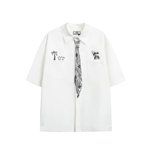 Xinghelai chemise à manches courtes chemise à manches à cinq points JK cravate peinte à la main lâche décontracté dk collège style graduation photo cadeau blanc l