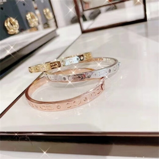 COACH Outlet Women's Bracelet Jewelry Live Buckle Crystal Double C Logo Rose Gold CX686 BLM