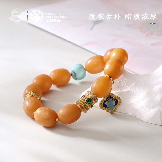 Potala Palace Beeswax Date Beads Turquoise Single Circle Bracelet Men's and Women's 925 Silver Amber Wenwan Bracelet as a Birthday Gift for Boyfriend