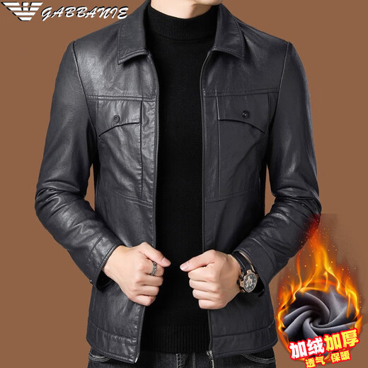 ARMANI EXCHANGE Armani элитная кожаная куртка с лацканами мужская бархатная утепленная теплая кожаная куртка среднего возраста мужская зимняя верхняя одежда AG/BL813 черный бархат M 170