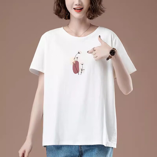 Giordano轻奢短袖恤女夏季新款加肥加大码女装宽松中年妈妈全棉百搭显睡裙 白色9896 4XL