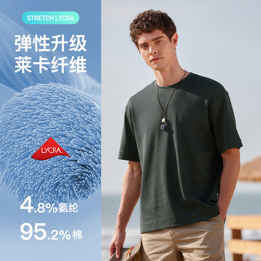 HAZZYS Men's Summer Liquid Ammonia Craft Waffle Cotton Short Sleeve T-Shirt Men's ASTZE0CBX83 Dark Gray CC L (175/96A 48)