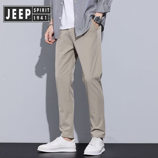 JEEP SPIRIT Jeep Men's Casual Pants 2025 New High-end Straight Slim Business Black Suit Thin Pants Men's Summer 9905 Black Nine-point [Upgraded Ice Wire] 28 [90-100Jin [Jin equals 0.5 kg]]