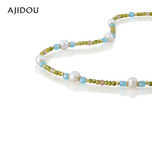 AJIDOU阿吉豆多彩水晶珍珠项链 绿色+白色 46.5cm 1个