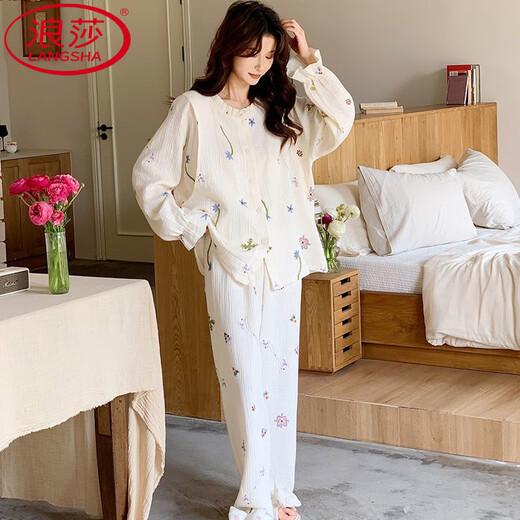 Langsha-Begrenzungsbekleidung Frühling, Herbst und Sommer nach der Geburt dünne reine Baumwollgaze Schwangere Frauen Pyjamas Stillen und Fütterung Hauskleidung reines Baumwoll Gaze: A1047 M Empfohlen 90-115 Jin [Jin gleich 0,5 kg] Verschleiß]