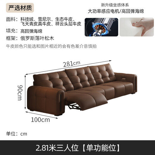 Harmony Dujiang Peel Art Electric Sofa Living Room Modern Minimalist Zero Wall Multifunctional First Class Napa Peel Sofa 2025 2.81m Three-person seat [Only Functional] Ecological Cowhide