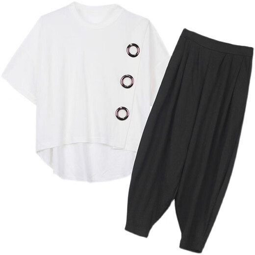 Mai Yaluo Junior High School Frauenkleidungsanzüge für dicke Mädchen großgröße MM Harem Hosen 2025 Frühlings- und Sommerstil Mode schlanker Bauchschwarz <9928> M <vorgeschlagen 80-100>