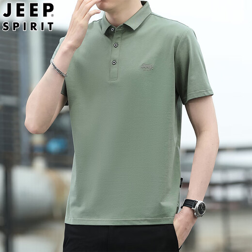 JEEP SPIRIT短袖男士T恤夏季商务休闲Polo.衫领打底衫刺绣衣服 绿色  HC=3882# M